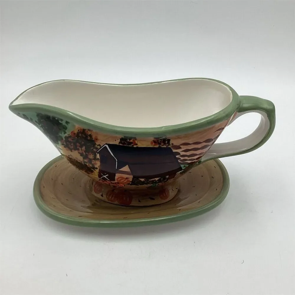 Vintage WCL Autumnal Gravy Boat with‎ Attached Underplate Rustic Decor